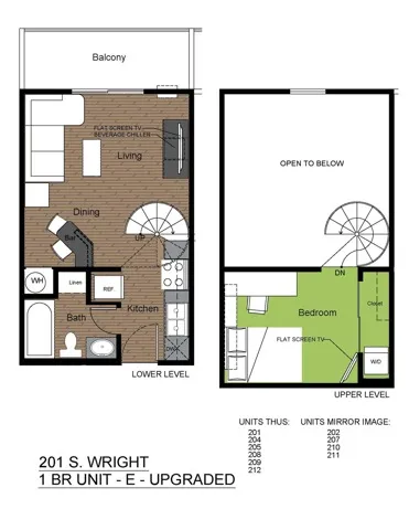 201 Wright 1 Bed Floorplan E (Loft)