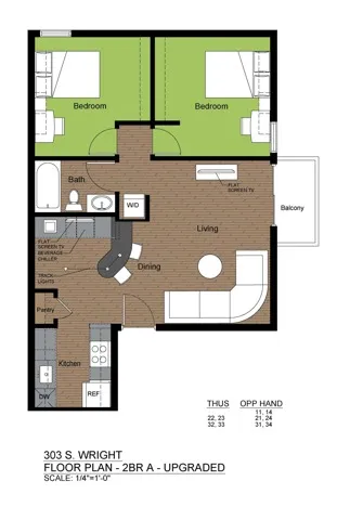 303 Wright 2 Bed Floorplan A Upgraded