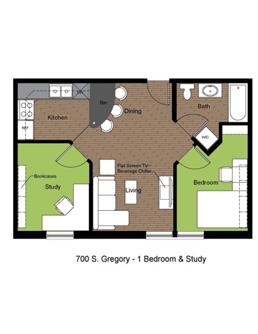 700 Gregory 1 Bed with Study Floorplan