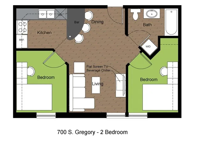 700 Gregory 2 Bed 1 Bath Standard Floorplan