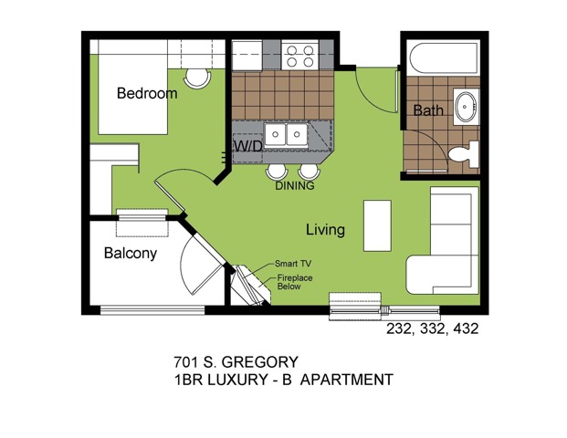 701 Gregory 1 Bed Luxury B Floorplan