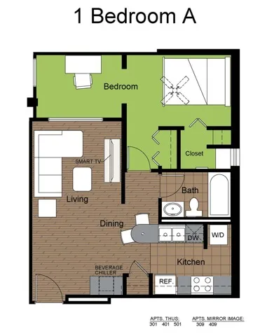 707 Sixth 1 Bed Floorplan A