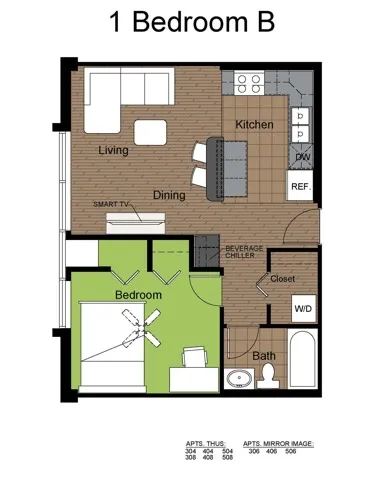 707 Sixth 1 Bed Floorplan B