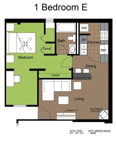707 Sixth 1 Bed Floorplan E
