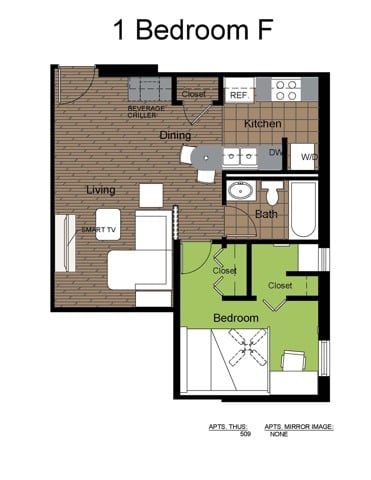 707 Sixth 1 Bed Floorplan F