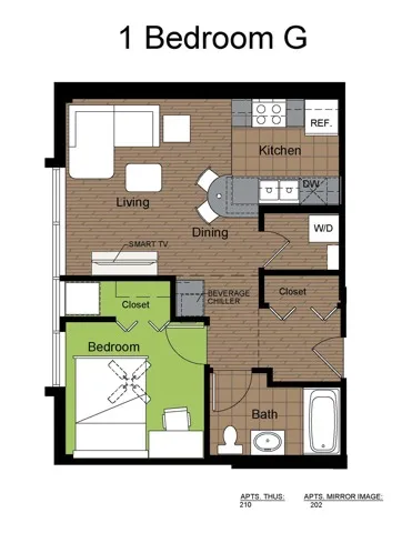 707 Sixth 1 Bed Floorplan G