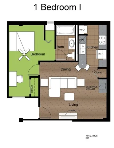 707 Sixth 1 Bed Floorplan I