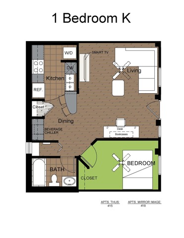 707 Sixth 1 Bed Floorplan K