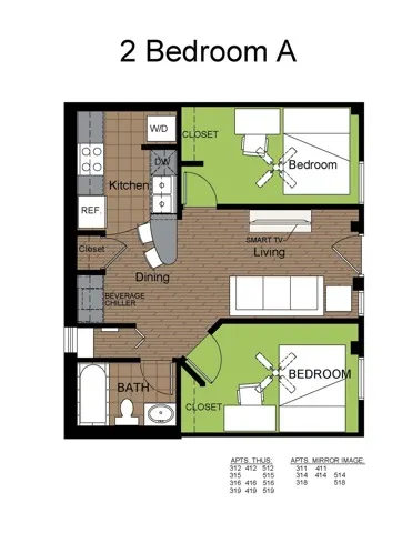 707 Sixth 2 Bed Floorplan A