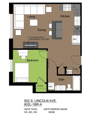 902 Lincoln 1 Bed Floorplan A
