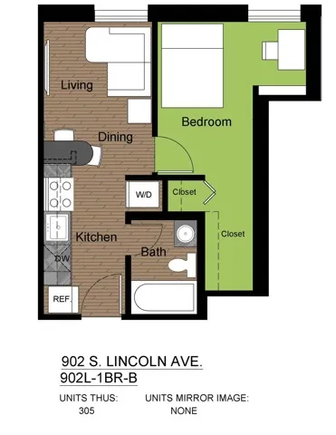 902 Lincoln 1 Bed Floorplan B