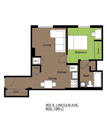 902 Lincoln 1 Bed Floorplan C