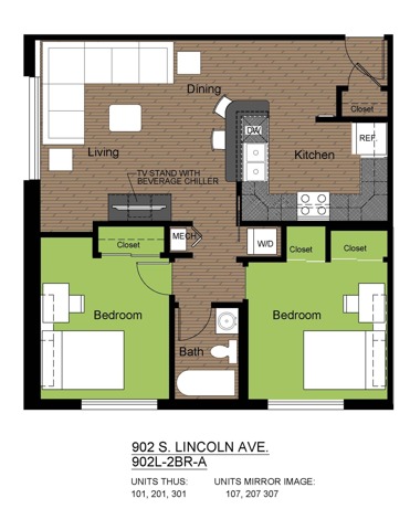902 Lincoln 2 Bed Floorplan A