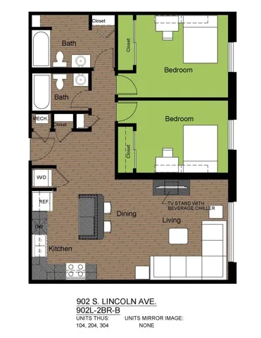902 Lincoln 2 Bed Floorplan B
