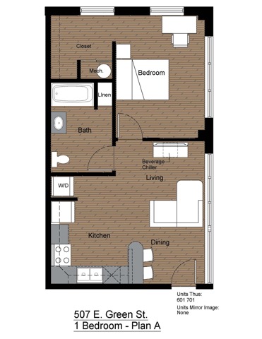 507 Green 1 Bedroom Floorplan A