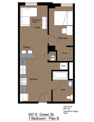507 Green 1 Bedroom Floorplan B