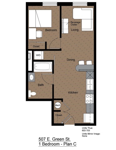 507 Green 1 Bedroom Floorplan C