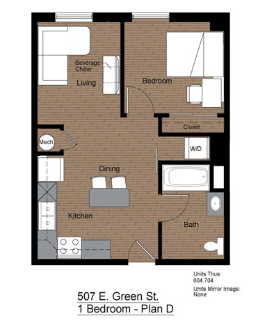 507 Green 1 Bedroom Floorplan D