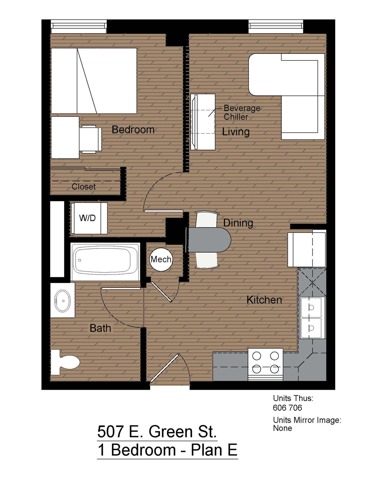 507 Green 1 Bedroom Floorplan E