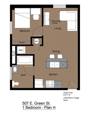 507 Green 1 Bedroom Floorplan H