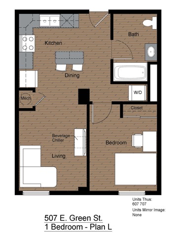 507 Green 1 Bedroom Floorplan L