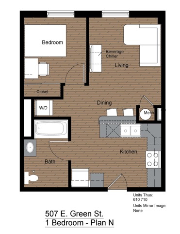 507 Green 1 Bedroom Floorplan N