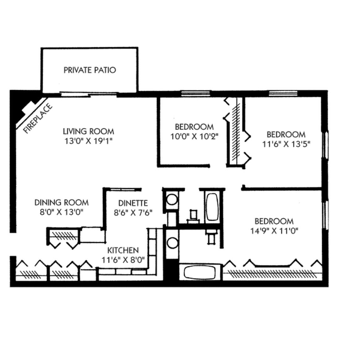 3 Bedroom 2 Bath 1 288 Sqft 3 Bed Apartment Park West