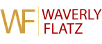Elegant logo for Waverly Flatz in a sophisticated gold and red design, symbolizing upscale living.
