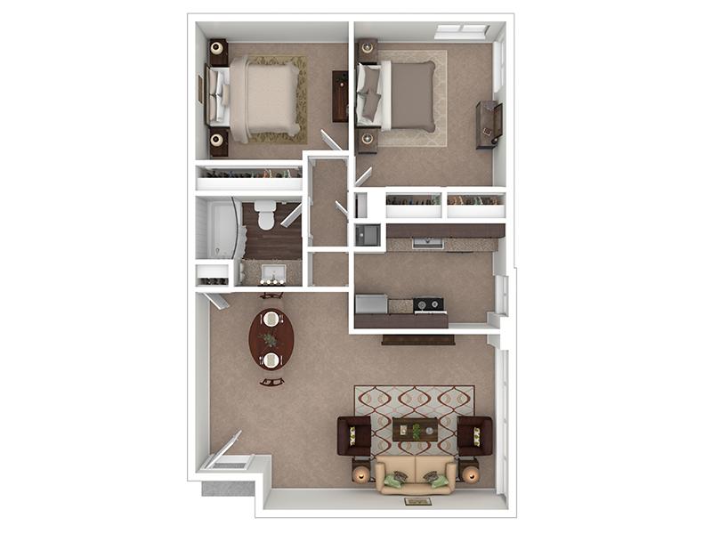 2 bedroom 1 bathroom Plan 2B