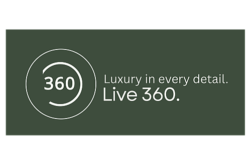 Elegant graphic showcasing 'Live 360' with a focus on luxury in every detail.