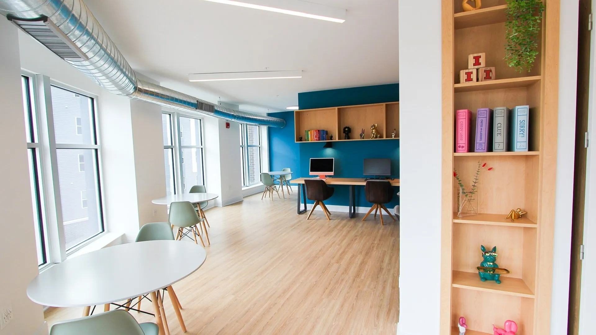 Fourth floor computer access study room and private study areas with window view.
