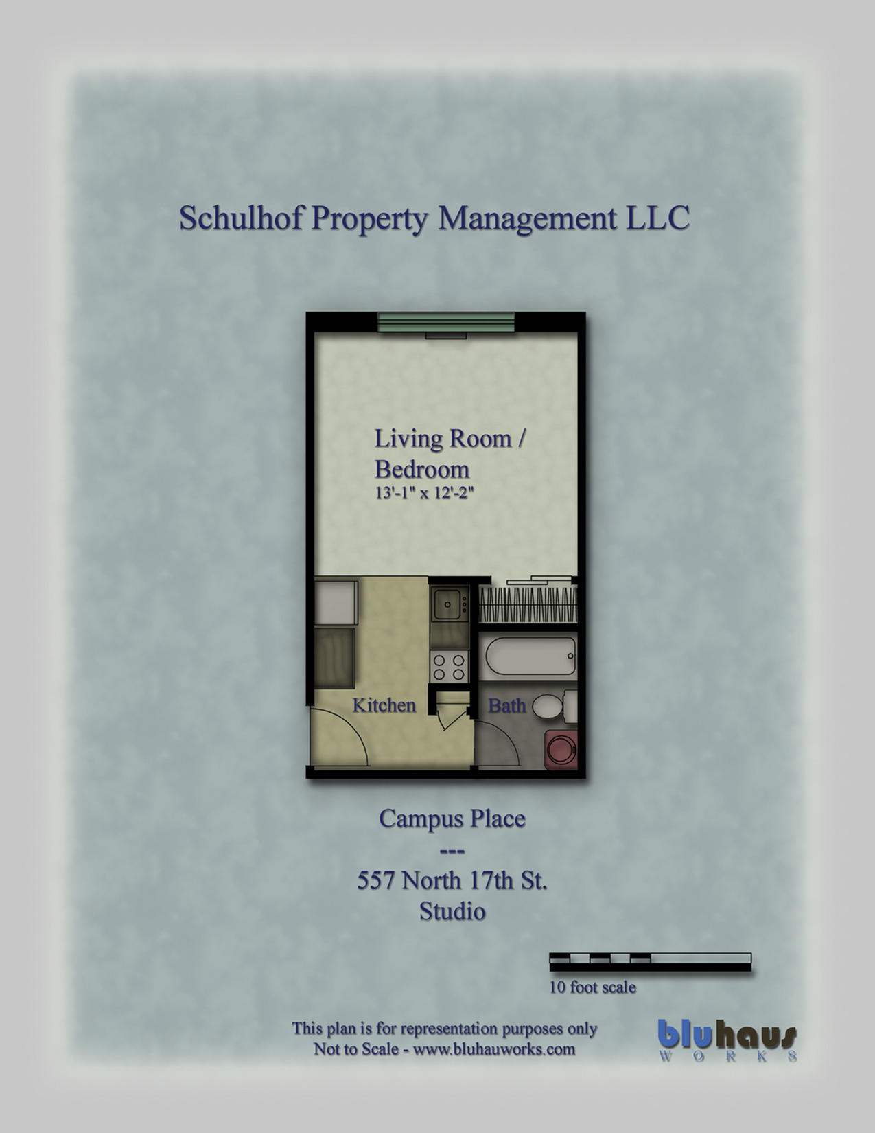 Campus Place Studio Floorplan - Schulhof Property Management LLC