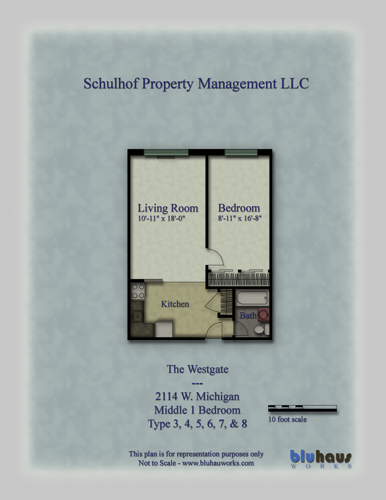 Westgate Floor Plan 1 Middle Bedroom (Type 3, 4, 5, 6, 7 and 8) - Schulhof Property Management LLC