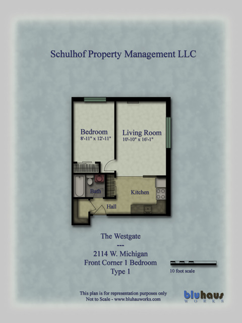 Corner 1 Bedroom Type 1 Floorplan | Westgate - Schulhof Property Management LLC