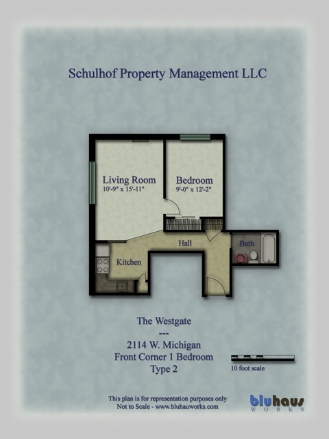 Corner 1 Bedroom Type 2 Floorplan | Westgate - Schulhof Property Management LLC