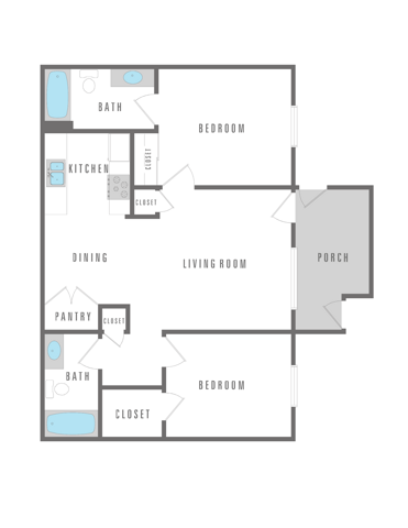 2 Bedroom 2 Bath 771 sqft
