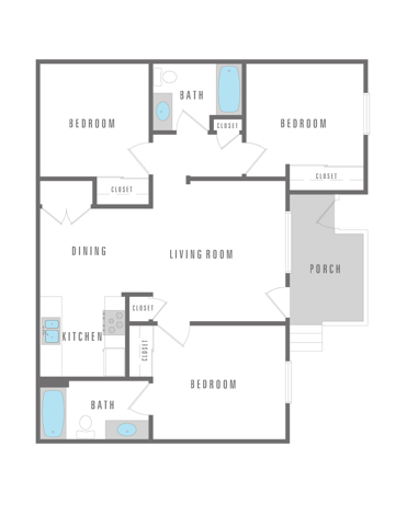 3 Bedroom 2 Bath 880 sqft