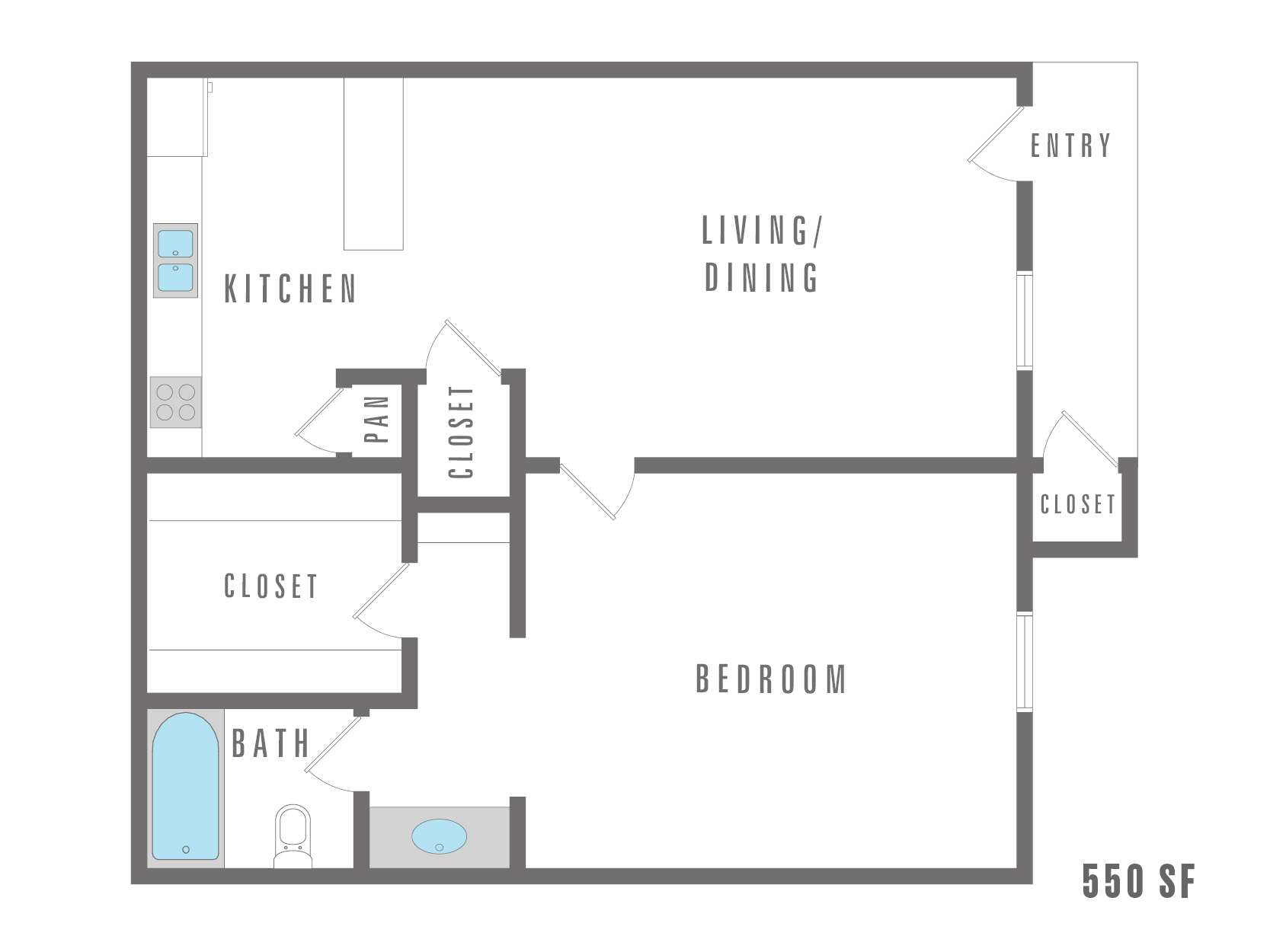 1 Bedroom 1 Bathroom 550 Sqft