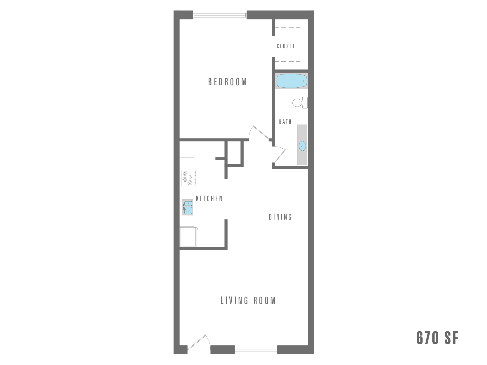 1 Bedroom, 1 Bath 670 SF - Alegria Del Sol