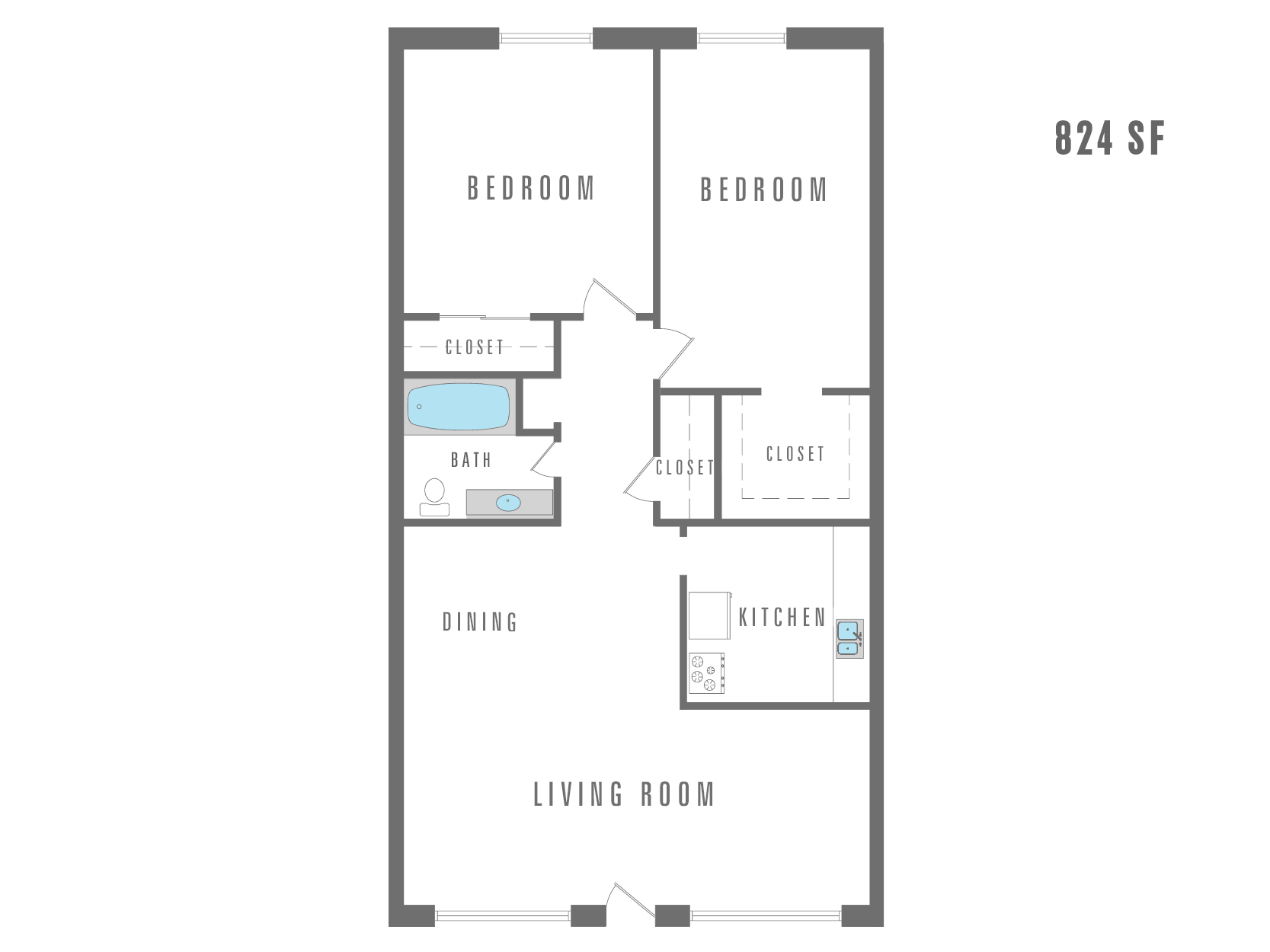 2 Bedroom, 1 Bath 824 SF - Alegria Del Sol