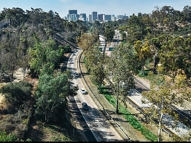 aerial view of the 163 freeway
