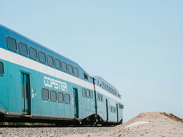 The San Diego Coaster train on the beach bluff tracks