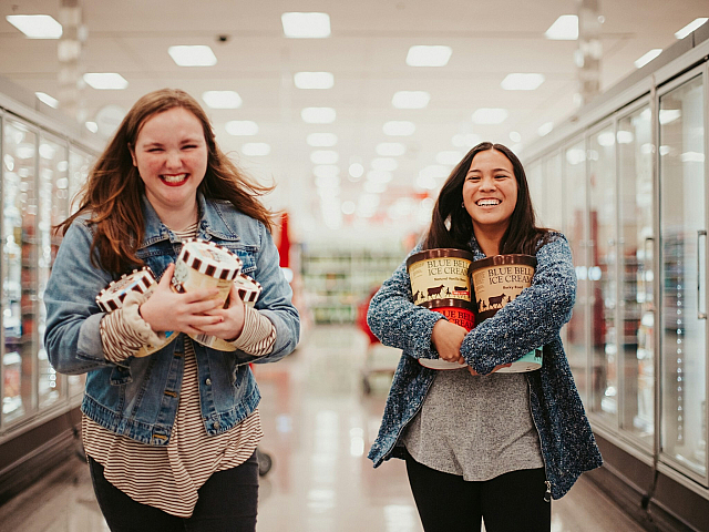 two women shopping for ice cream