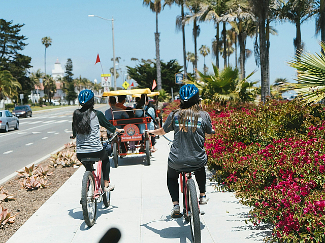 women riding bikes