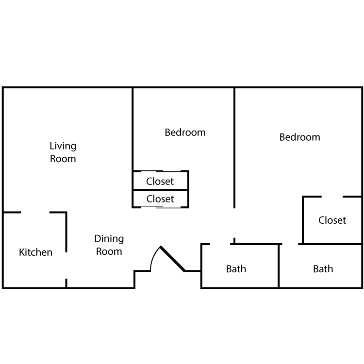 Two Bed Two Bath Floor Plan E