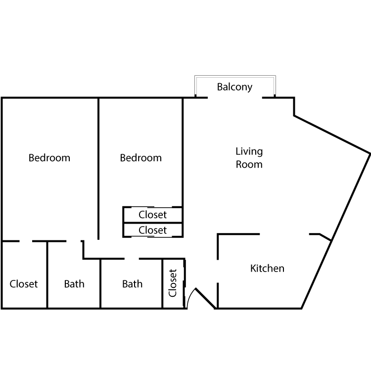 Two Bed Two Bath Floor Plan H