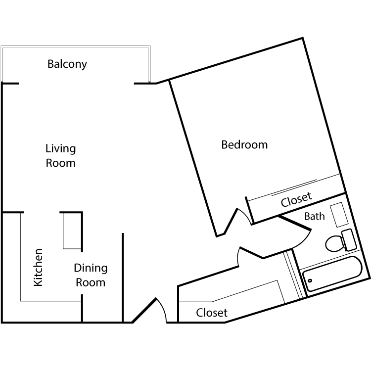 One Bedroom Floor Plan J