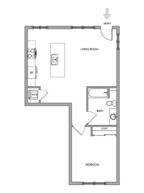 2D Floor Plan Rendering - One-Bedroom, One-Bathroom