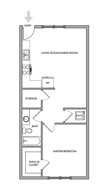 2D Floor Plan Rendering - One-Bedroom, One-Bathroom | Option 3