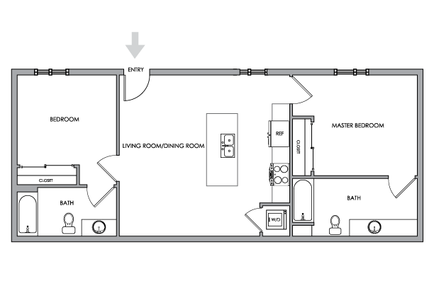 2D Floor Plan Rendering - Two-Bedroom, Two-Bathroom | Option 2